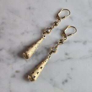 Pr Womens Vintage Estate 14K Yellow Gold Modernist Dangle Earrings, 3.9g E7381